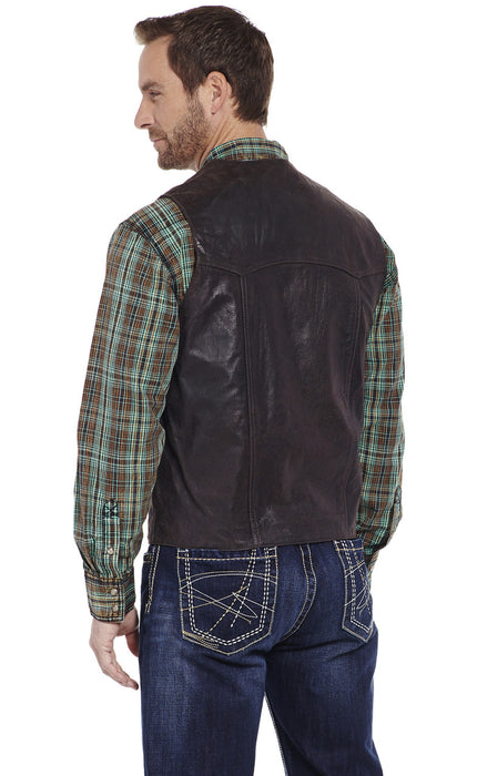 Men's Cripple Creek Antique Snap Front Leather Vest - 4XL