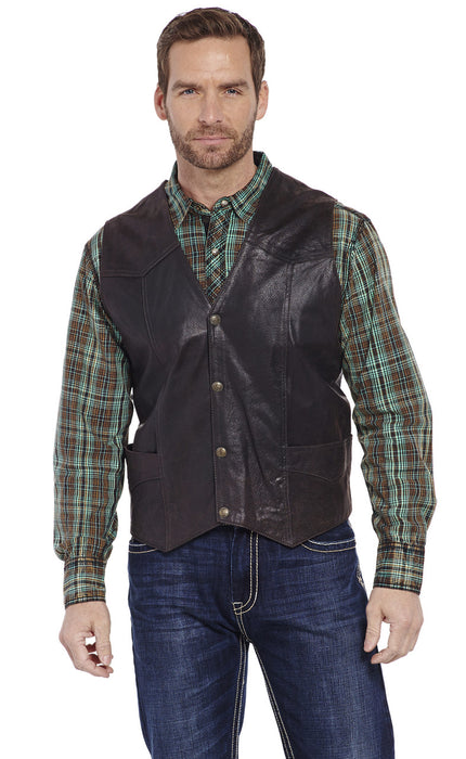 Men's Cripple Creek Antique Snap Front Leather Vest - Talls