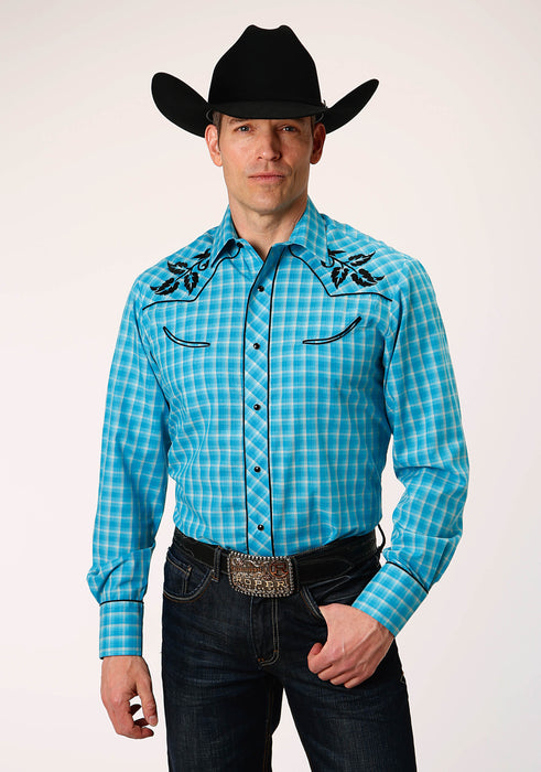 Roper Turquoise & Grey Long Sleeve Western Shirt