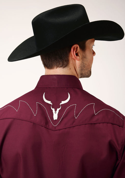 Roper Solid Wine w/ Embroidery Long Sleeve Shirt