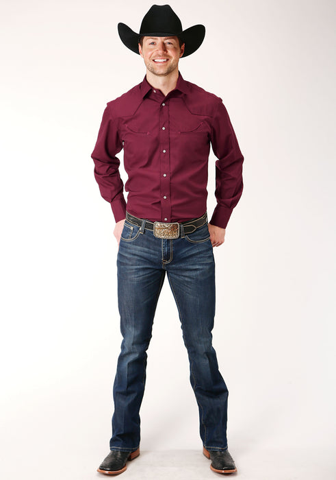 Roper Solid Wine w/ Embroidery Long Sleeve Shirt