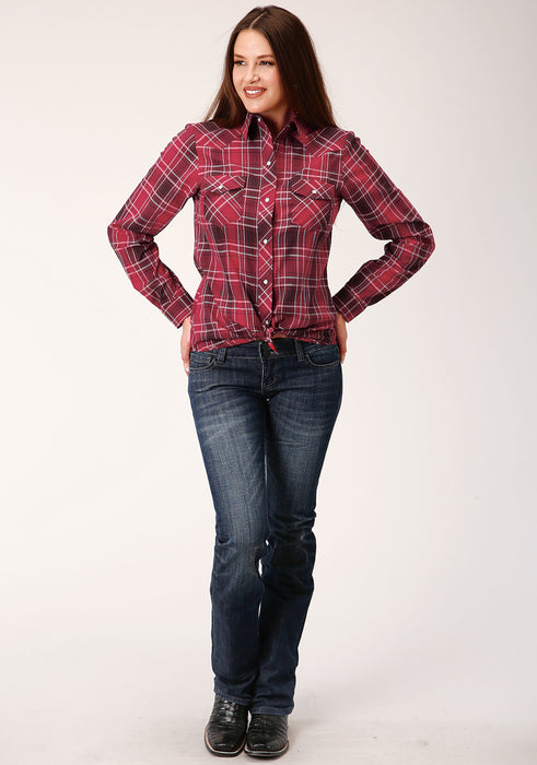 Roper Bright Red Plaid Long Sleeve Snap