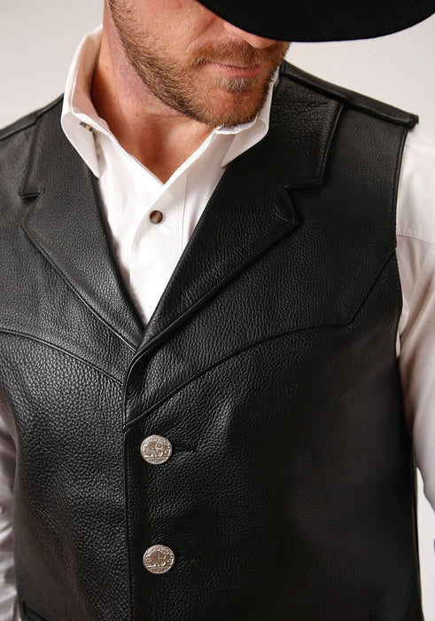 Men's Roper Black Genuine Leather Western Vest