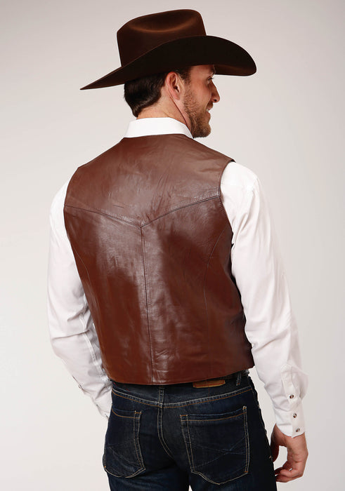 Men's Roper Brown Lamb Leather Western Vest