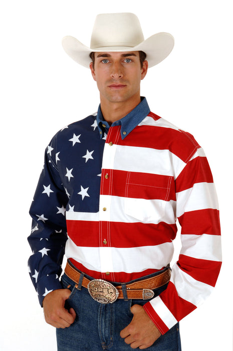 Men's Roper American Flag Long Sleeve Button Up Shirt