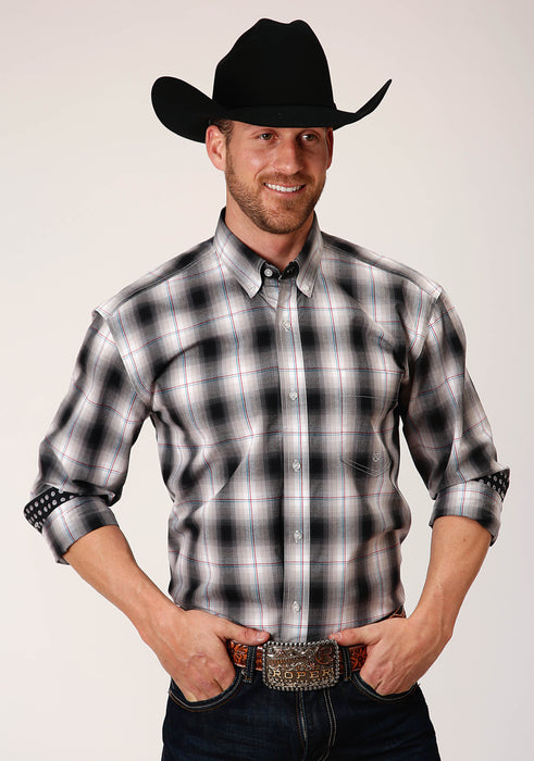 Men's Roper Black & White Amarillow Plaid Western Shirt