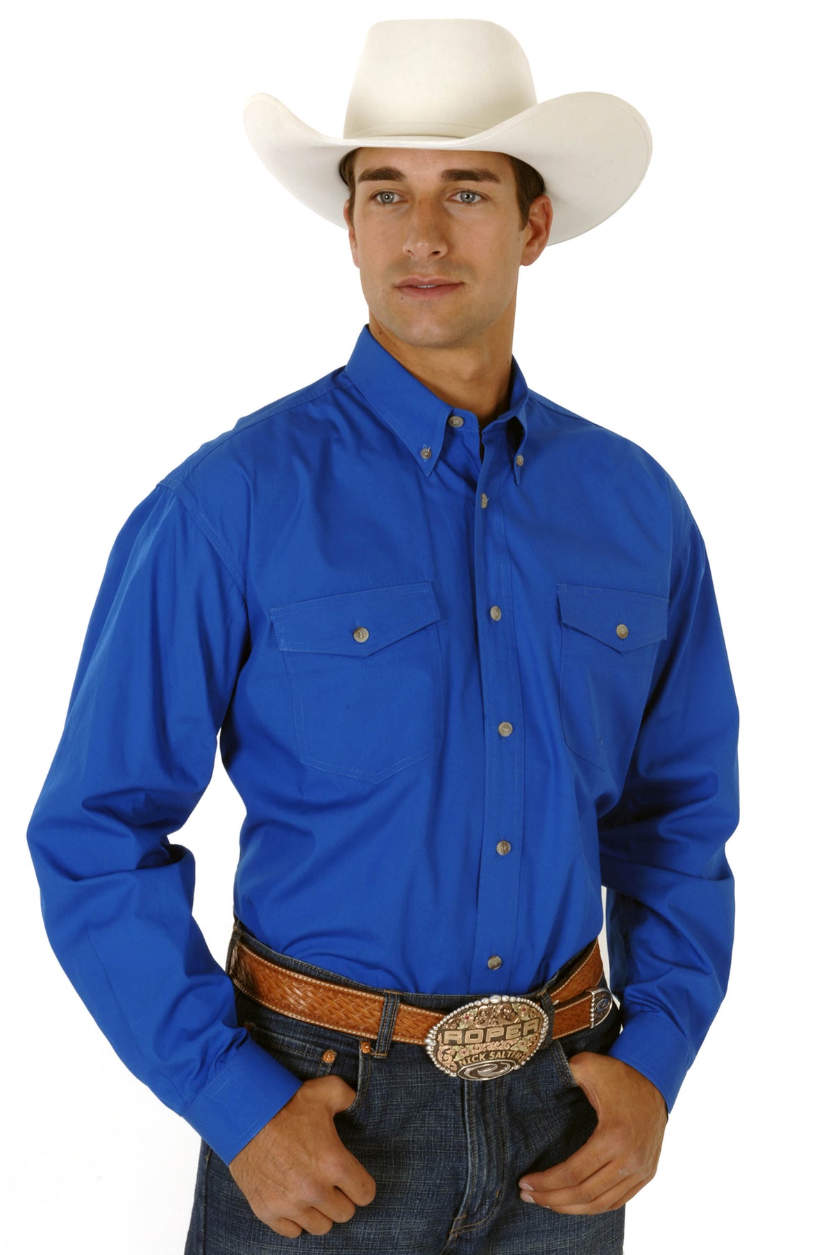 Roper Blue Long Sleeve Button Up Big & Tall — Way Out West Trading Co