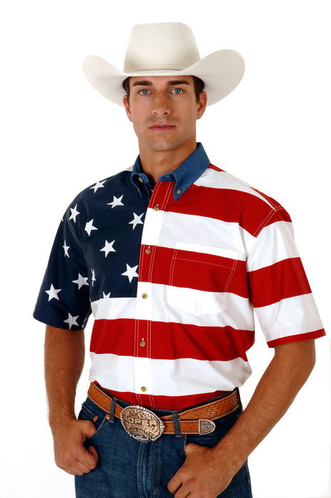 Roper Americana Short Sleeve Button Up Shirt w/ Denim Collar