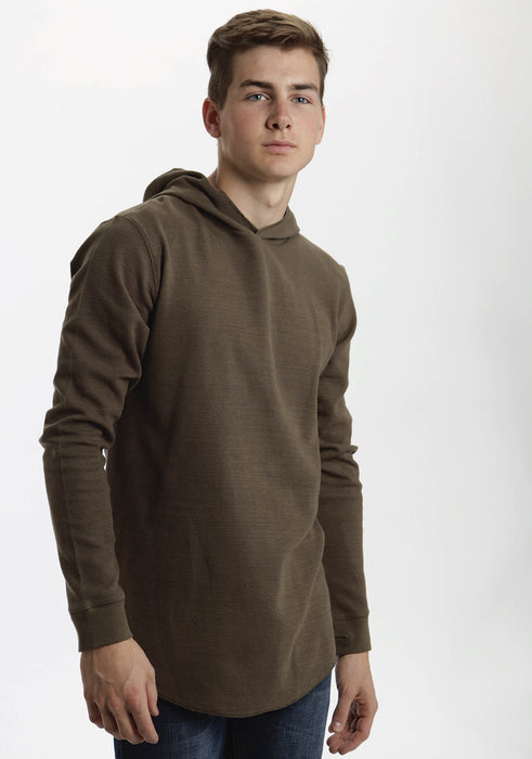 Men's Solid Brown Long Sleeve Hooded Shirt