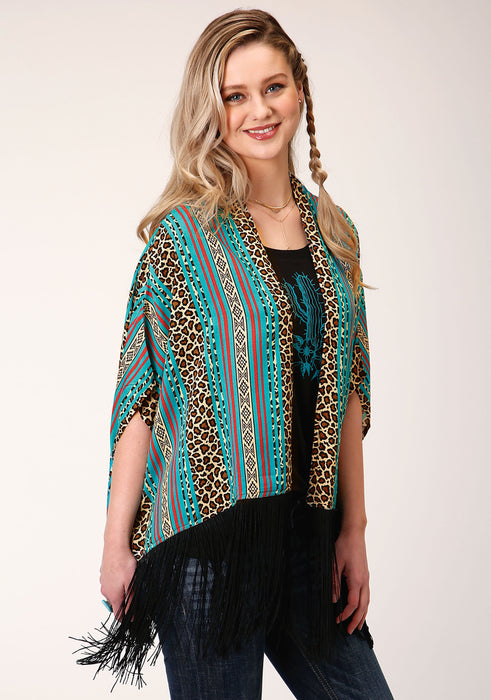 Roper Leopard Stripe Rayon Poncho