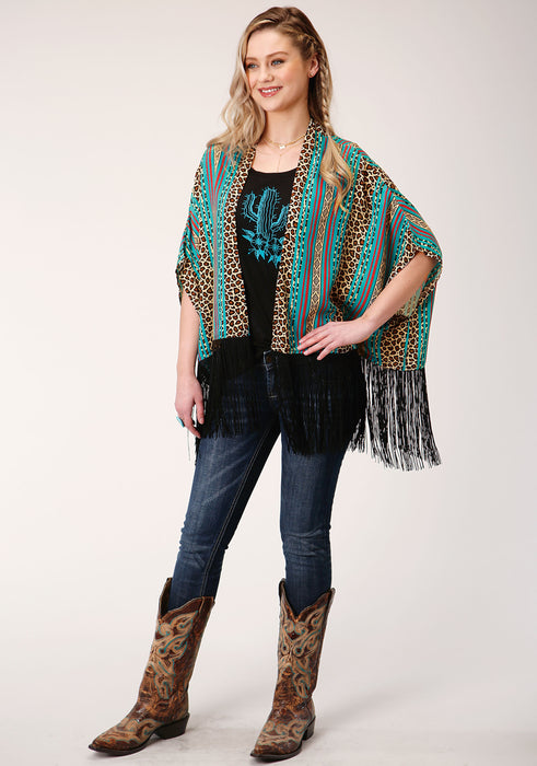 Roper Leopard Stripe Rayon Poncho