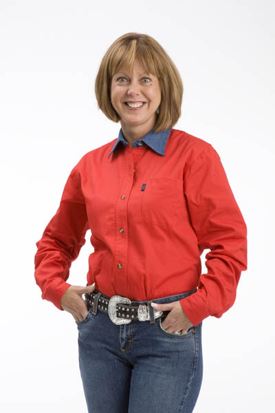 Women's Roper Solid Red Western Shirt w/ Denim Collar — Way Out