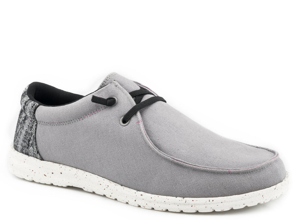 GREY CANVAS WITH MULTI COLORED HEEL