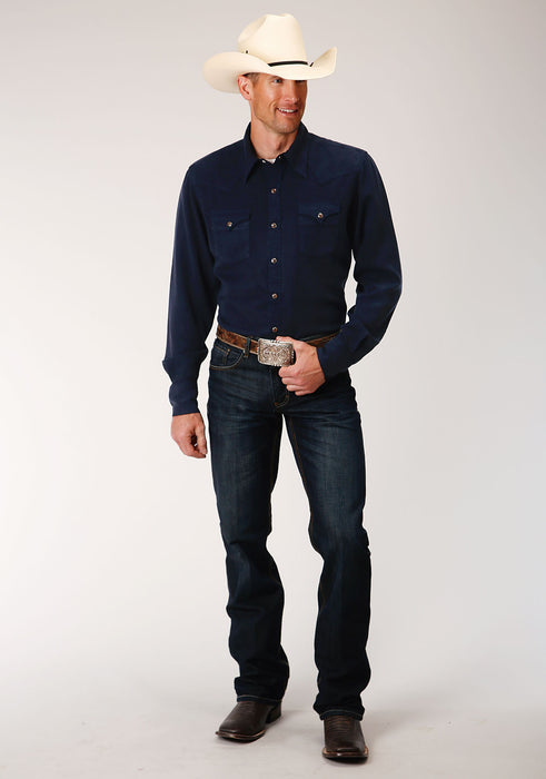 Men's Stetson Navy Solid Western Long Sleeve Shirt