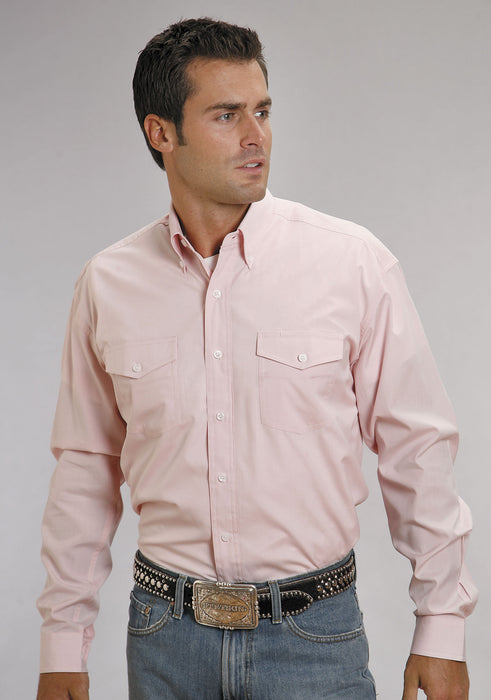 Men's Stetson Pink Solid Western Long Sleeve Shirt