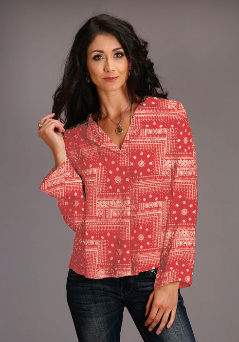 Stetson Bandana Patchwork Long Sleeve Blouse