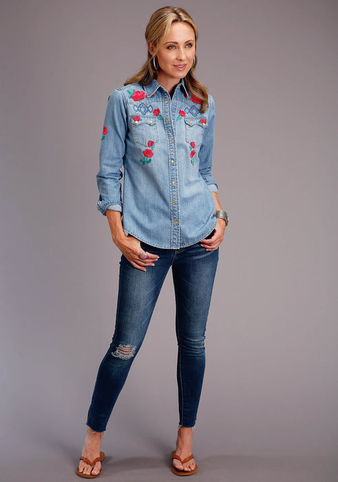Stetson Denim Western Long Sleeve Snap w/ Embroidery on Front & Back