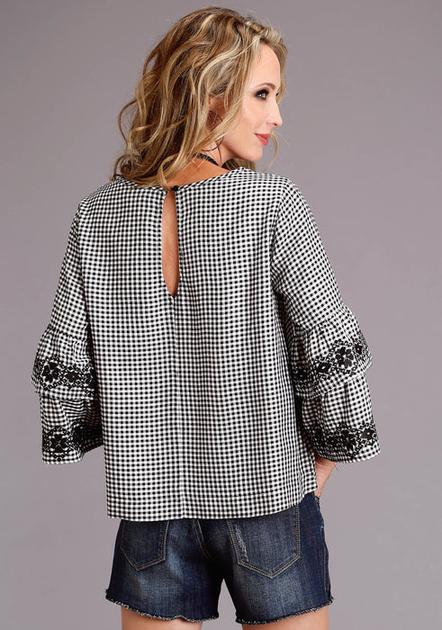 Stetson Black & White Gingham Blouse w/ Embroidery