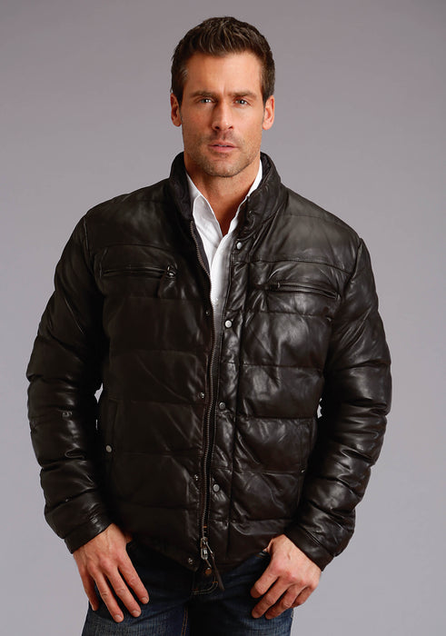 Men's Stetson Black Quilted Leather Long Sleeve Jacket