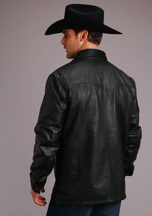 Men's Stetson Black Snap Front Leather Jacket
