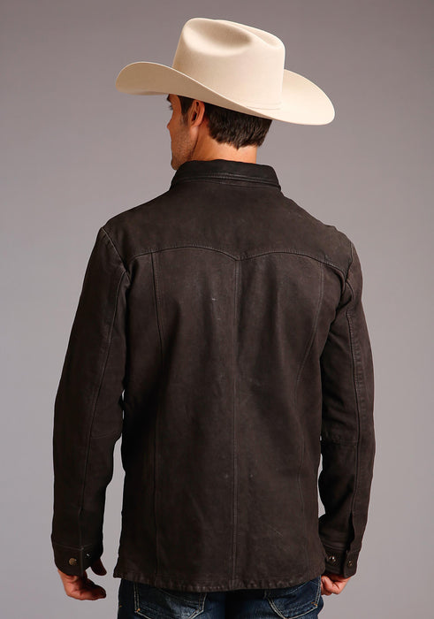 Men's Stetson Brown Snap Front Leather Collared Jacket