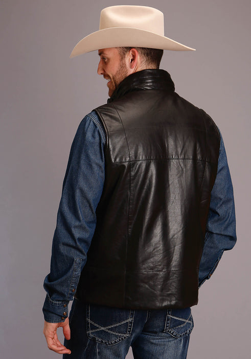 Men's Stetson Black Front Zip Leather Vest