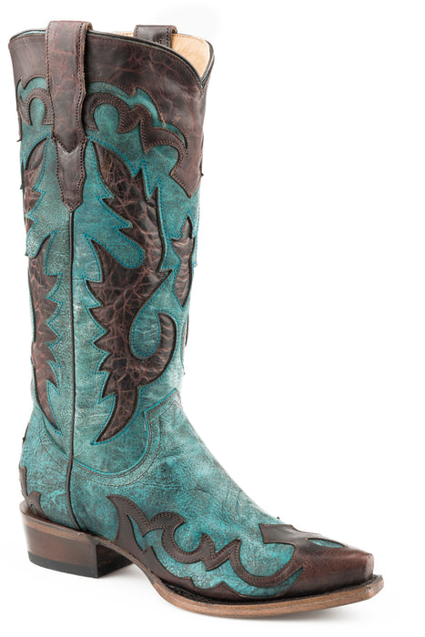 Women's Stetson Brown & Turquoise Western Snip Toe Boot