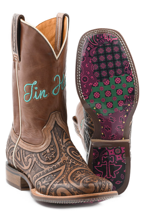Women's Tin Haul "Paisley Queen" Western Square Toe Boot