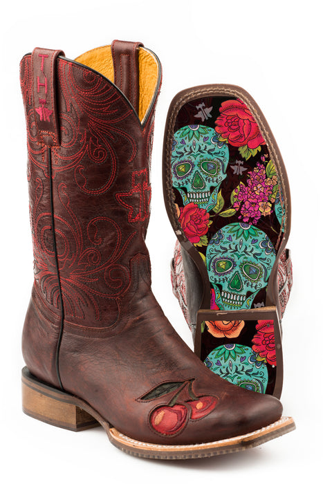Women's Tin Haul "Skulls & Roses" Western Square Toe Boot